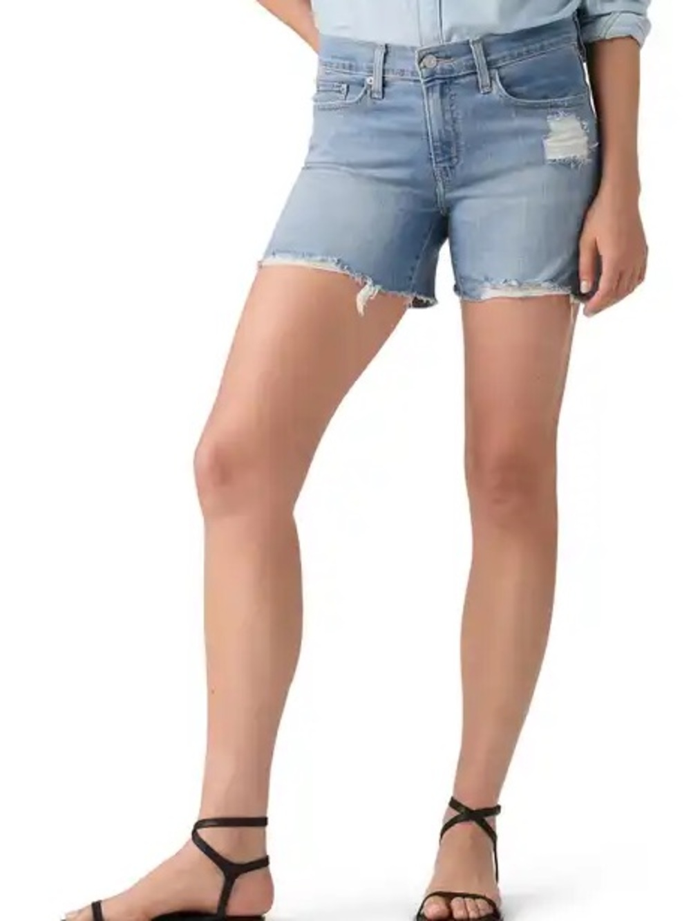 Levi's Blue Distressed Mid-Length Denim Shorts